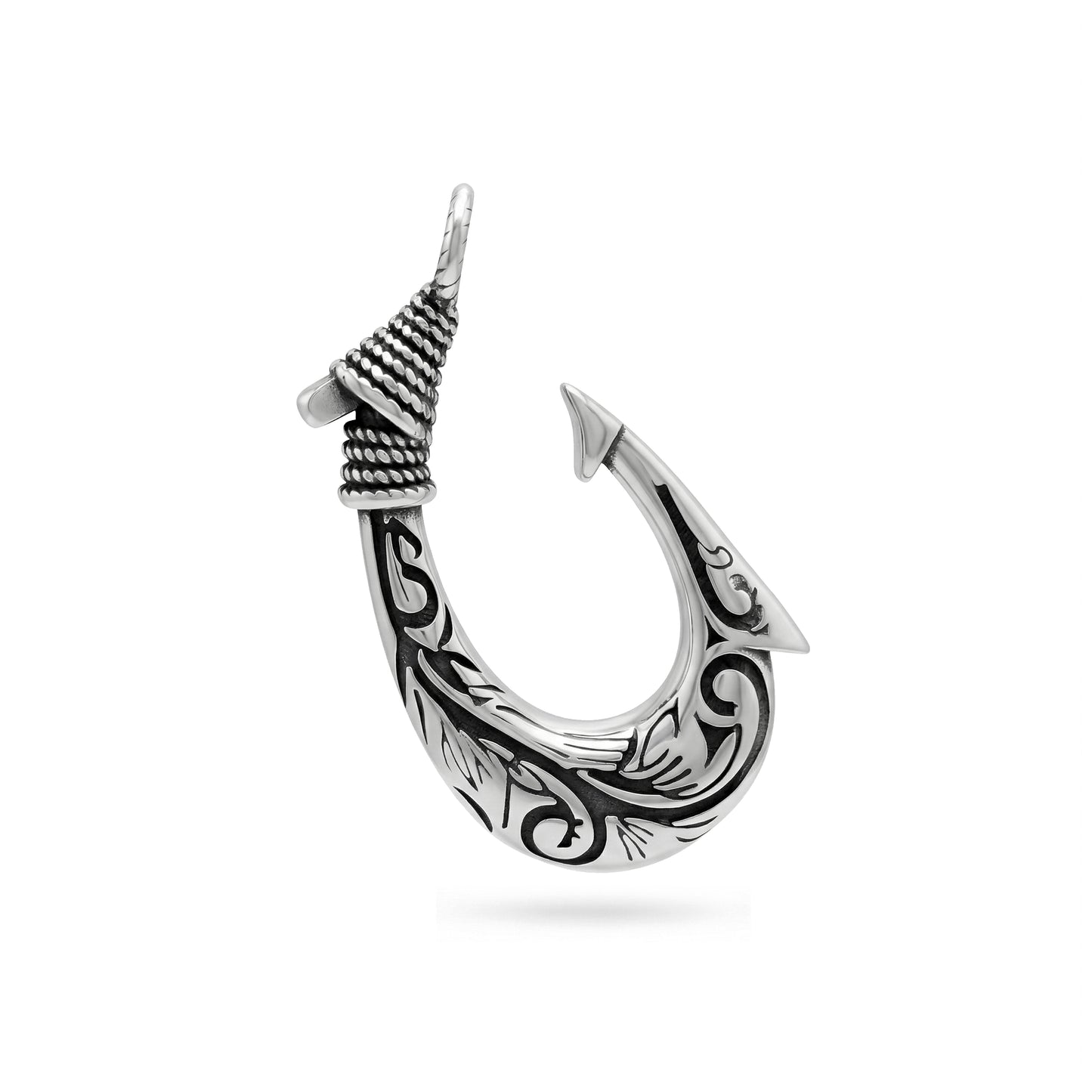 Hawaiian Koa Wood Fish Hook Pendant, Stainless Steel Hawaian Style Fishhook Pendant, Men's Tribal Fish Hook Necklace, Fish Hook Amulet