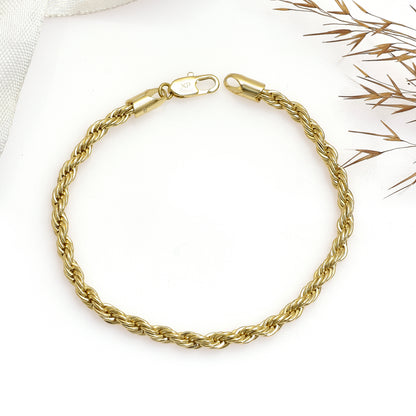 18K Gold Plated Rope Chain Bracelet for Men & Women, Stainless Steel Rope Chain Bracelet, Twisted Rope Chain Bracelet, Gold Chain Bracelet