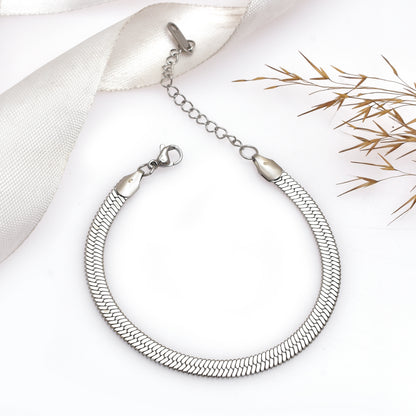 Silver Snake Chain Bracelet | Sleek Stainless Steel, Modern Minimalist Jewelry