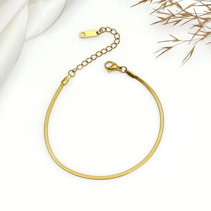 7 Inch Gold Snake Chain Bracelet, Minimalist Stainless Steel Bracelet, Sleek Flat Chain, Dainty Unisex Jewelry