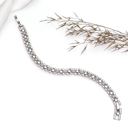 Vintage Brick Link Silver Plated Chain Bracelet - 7 Inch Statement Tennis Bracelet - Bold Unisex Chain Bracelet - Bikers Jewelry