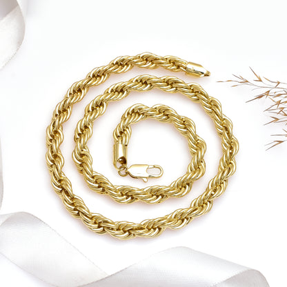 Gold Tone Chunky Rope Chain Necklace for Men & Women, Italian Chain, Twisted Gold Chain Necklace, 22 Inch Unisex Necklace