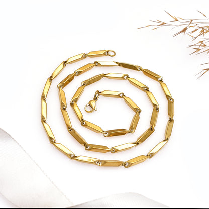Flat Braided Chain Necklace for Men & Women - 2.5mm Thick Stainless Steel Chain - Gold Bamboo Chain - Unisex Chain Necklace - Gift for Her