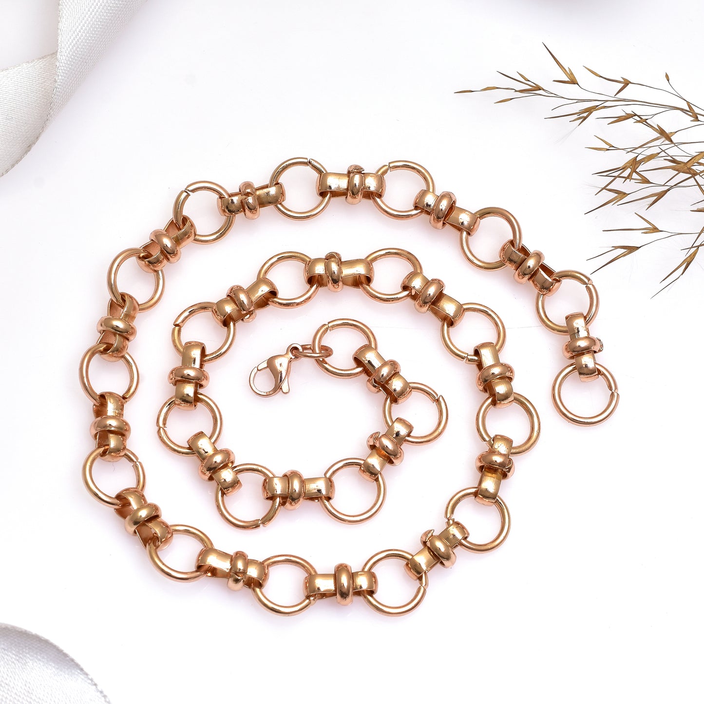 18K Gold Tone Link Chain Necklace - Circle Link Chain Necklace - Multiple Rolo Link Statement Chain - Chunky Chain - Gift for Him & Her