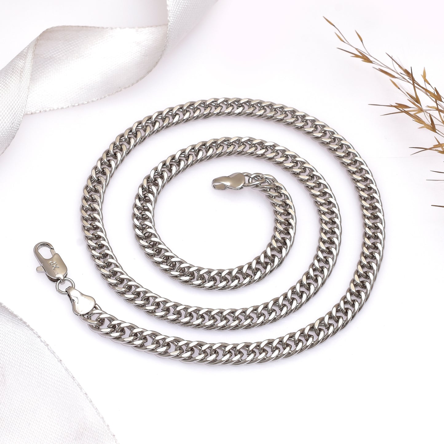 20 Inch Silver Cuban Link Chain Necklace, Stainless Steel Curb, Minimalist Unisex Jewelry
