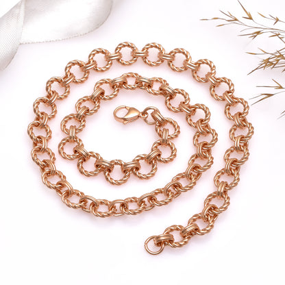 Rose Gold Twisted Link Chain Necklace, 18 Inch Statement Jewelry