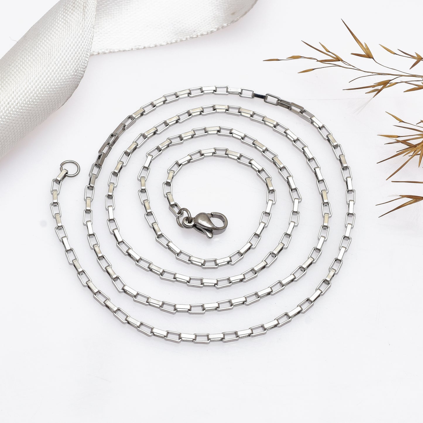 Stainless Steel Paperclip Chain Necklace, Cable Neck Chain, Square Link Chain Necklace, 22" Silver Tone Chain Necklace, Gift for Him & Her