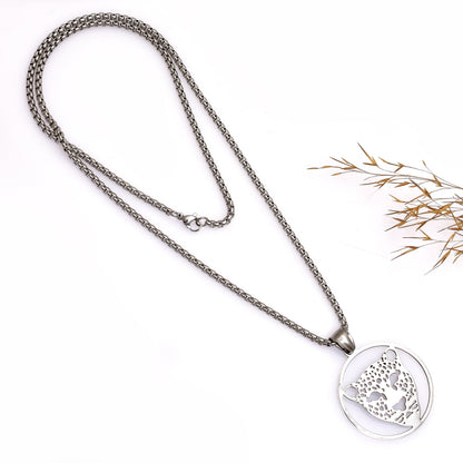 Stainless Steel Leopard Head Pendant with Box Chain, Cheetah Jaguar Pendant, Hip Hop Jewelry, Snow Leopard Necklace, Gift for Him & Her