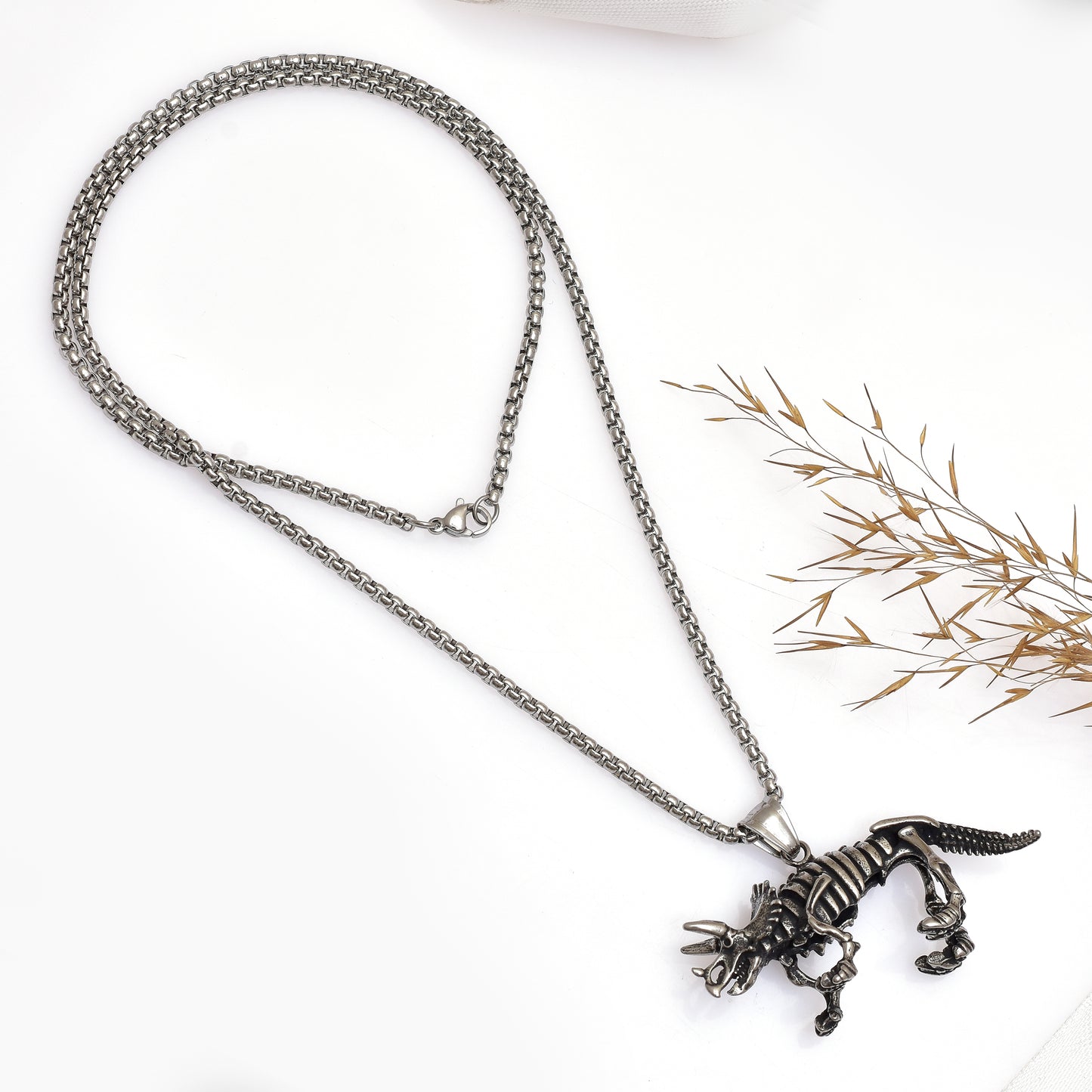 Dinosaur Pendant, Triceratops Skeleton Dinosaur Stainless Steel Pendant Necklace, Dinosaur Fossil Pendant, 3D Pendant, Gift for Him