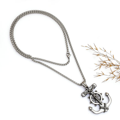 Stainless Steel Anchor Pendant Necklace, Men's Nautical Anchor Jesus Cross Necklace, Ship Wheel Compass, Unisex Pendant, Gift for Him & Her