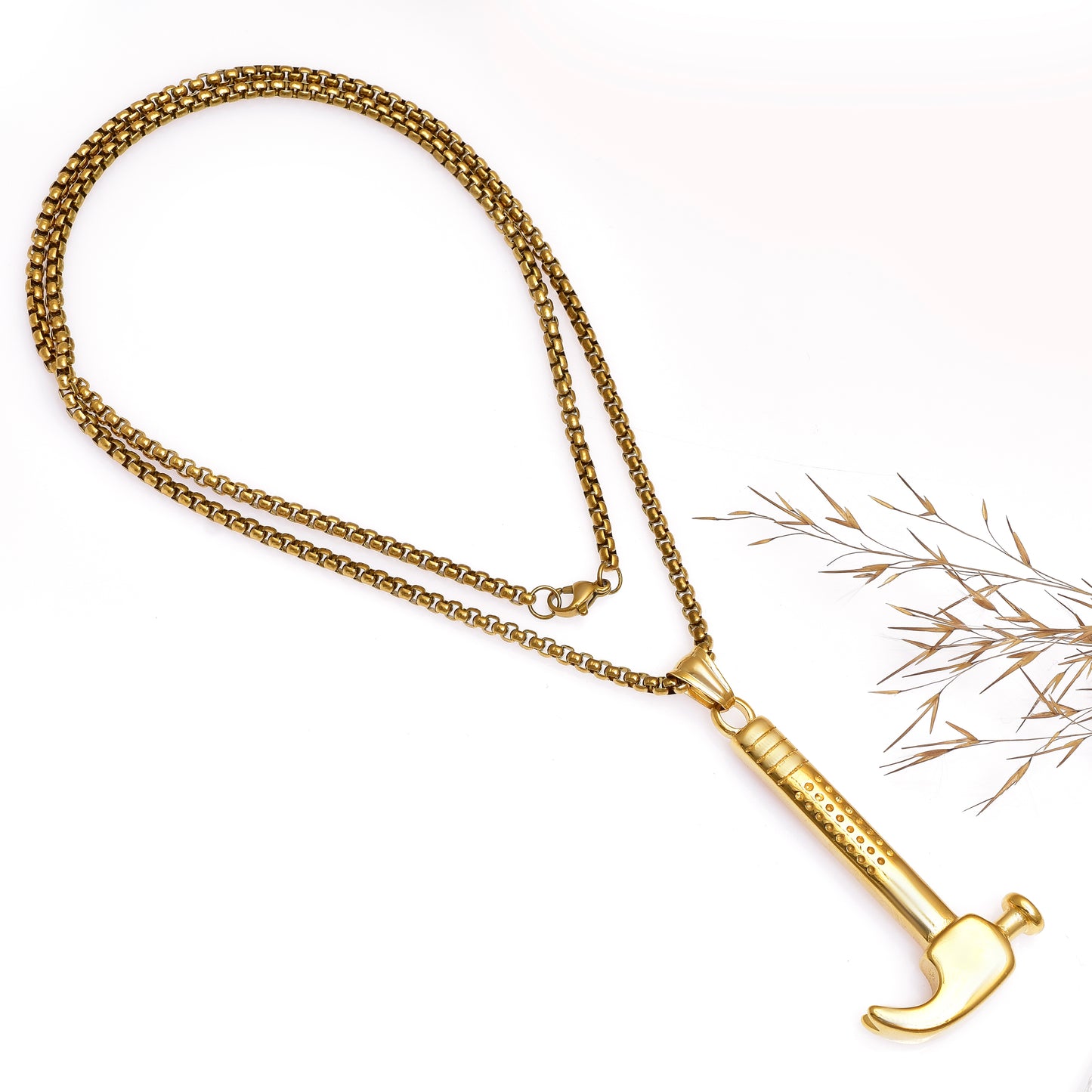 18K Gold Plated Stainless Steel Industrial Hammer Necklace, Carpenter Tool Pendant, Hammer Charm, Gift for Him, Funky Jewelry