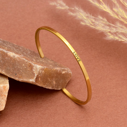 Love Bracelet for Women | Engraved Gold Cuff | Minimalist Adjustable Bangle | Dainty Jewelry Gift | Romantic Everyday Bracelet
