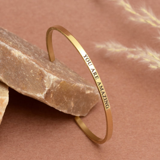 You are Amazing Bracelet | Motivational Quote Jewelry | Engraved Cuff | Ajustable Open Cuff Bangle | Motivational Gifts