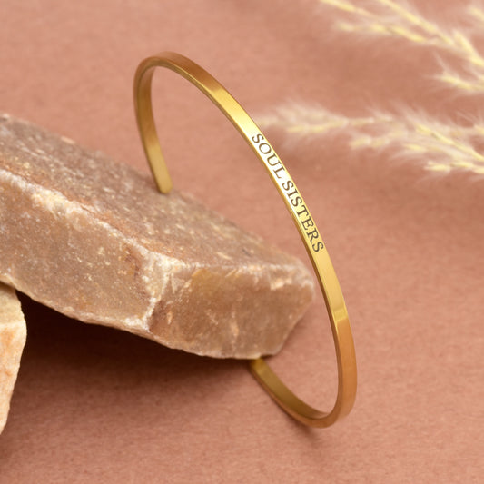 Soul Sisters Engraved Band Bracelets, Positive Message Engraved Open Cuff Bangle, Sister Defination Bracelet, Sister Sentimental Jewelry