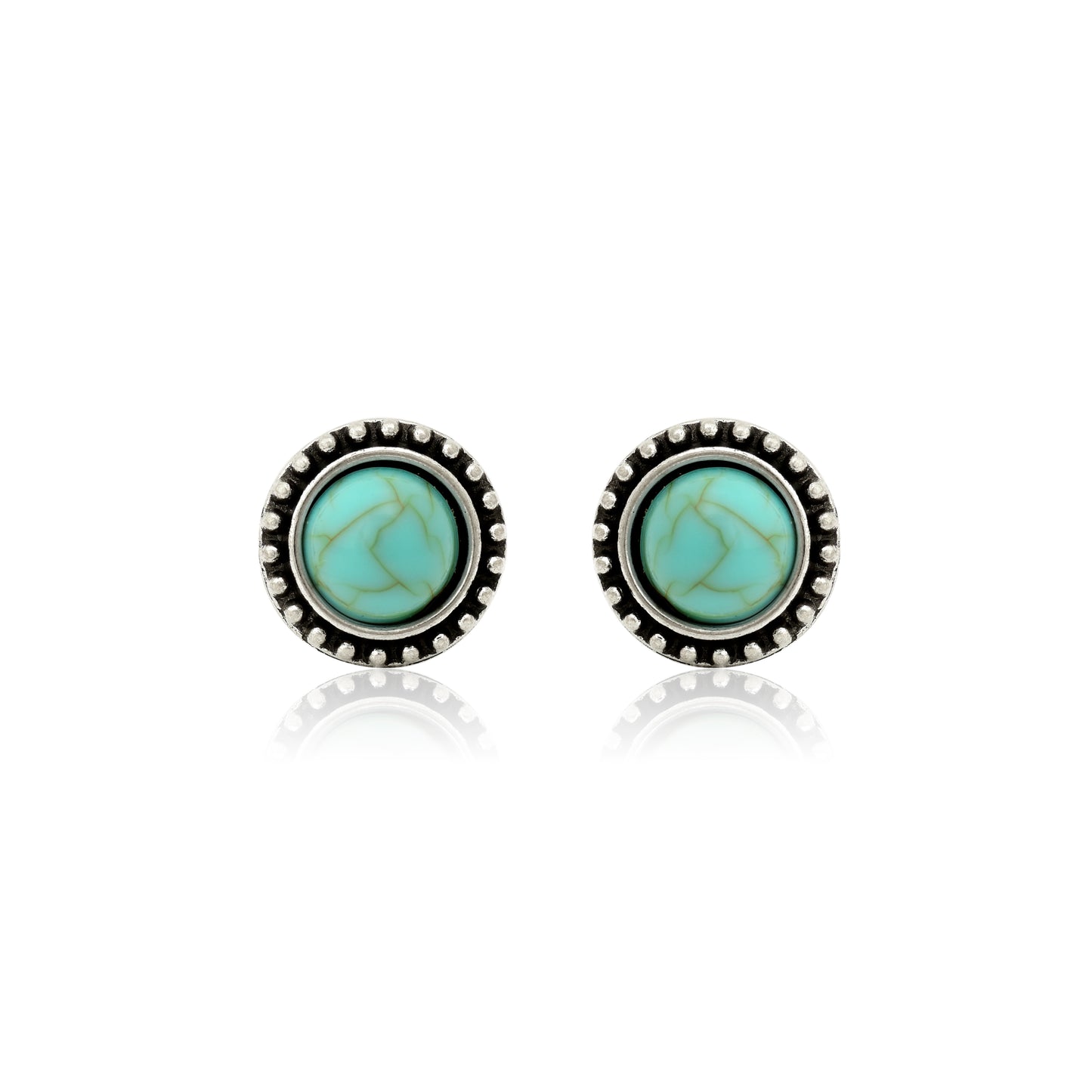 Turquoise Gemstone Earrings, Turquoise Stud Earrings, Handmade Tibetan Turquoise Jewelry for Women, Gift for Her
