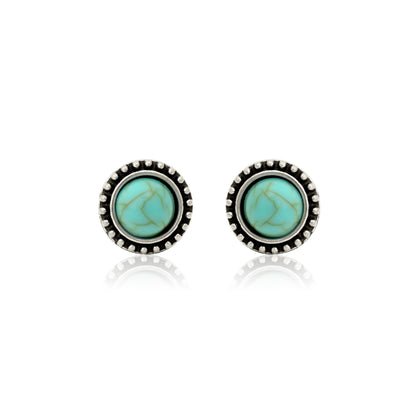 Turquoise Gemstone Earrings, Turquoise Stud Earrings, Handmade Tibetan Turquoise Jewelry for Women, Gift for Her