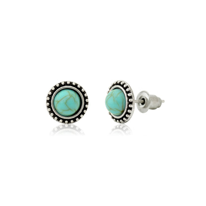 Turquoise Gemstone Earrings, Turquoise Stud Earrings, Handmade Tibetan Turquoise Jewelry for Women, Gift for Her
