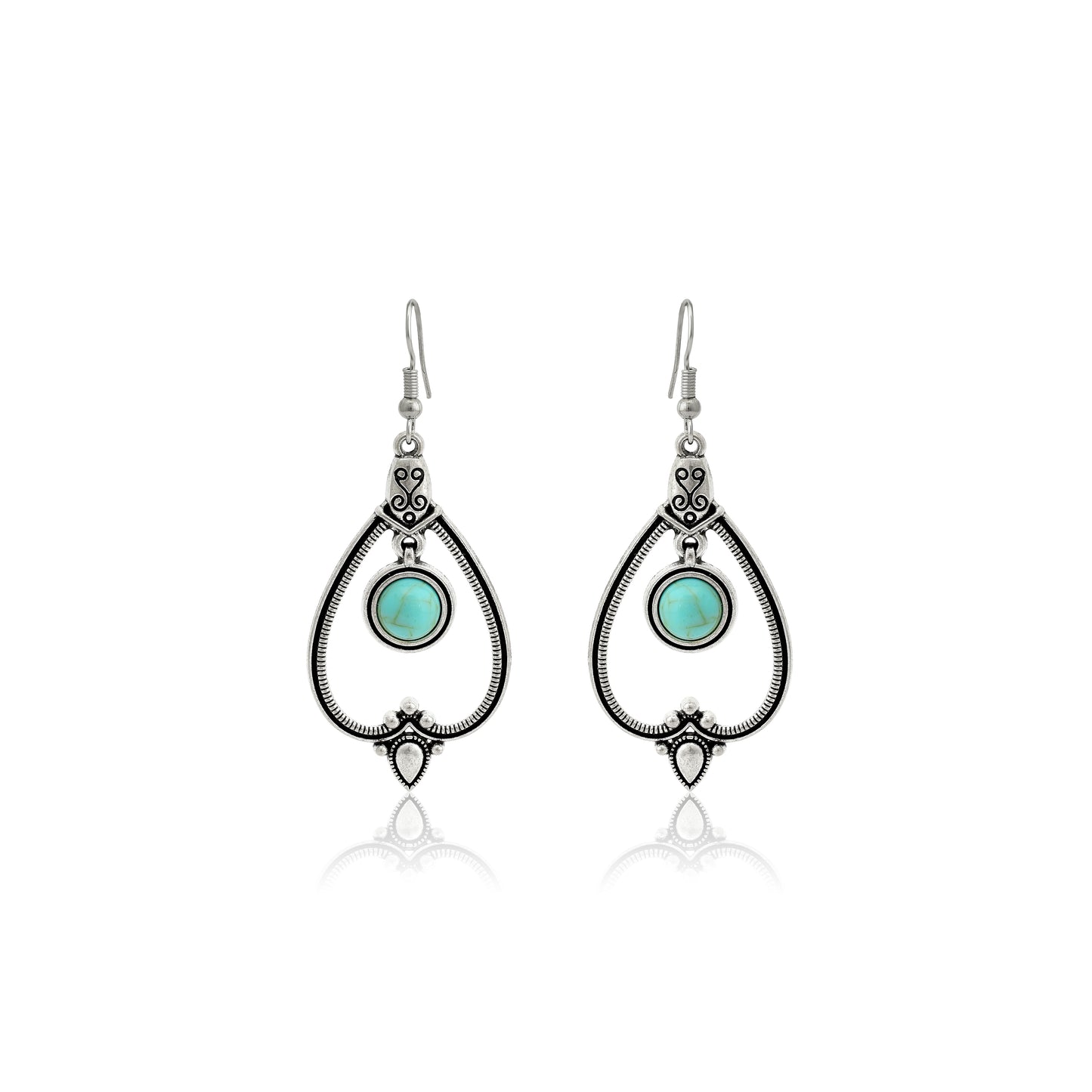 Turquoise Dangle Earrings, Southwestern Oxidized Danfle Earrings for Women, Vintage Teardrop Gypsy Statement Jewelry, Gift for Her
