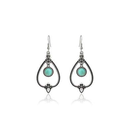 Turquoise Dangle Earrings, Southwestern Oxidized Danfle Earrings for Women, Vintage Teardrop Gypsy Statement Jewelry, Gift for Her