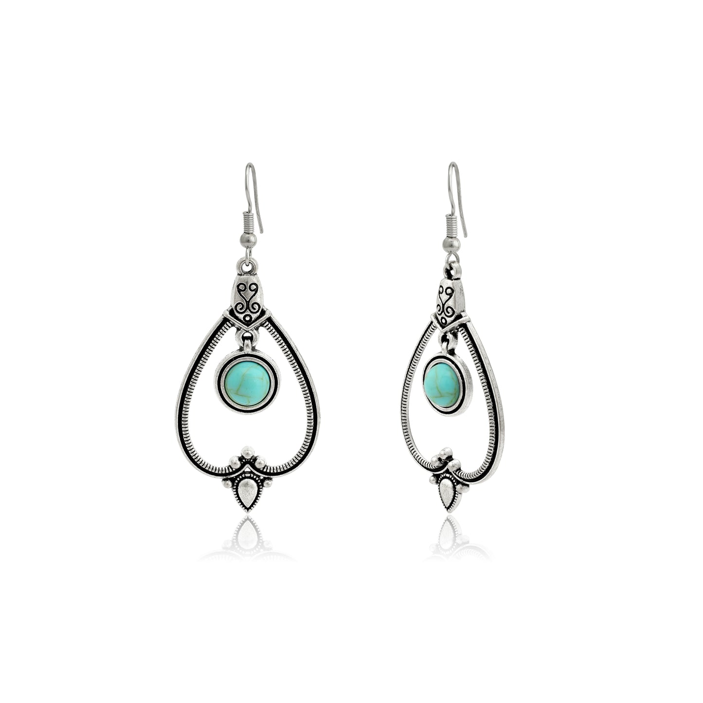 Turquoise Dangle Earrings, Southwestern Oxidized Danfle Earrings for Women, Vintage Teardrop Gypsy Statement Jewelry, Gift for Her