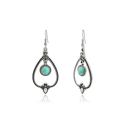 Turquoise Dangle Earrings, Southwestern Oxidized Danfle Earrings for Women, Vintage Teardrop Gypsy Statement Jewelry, Gift for Her