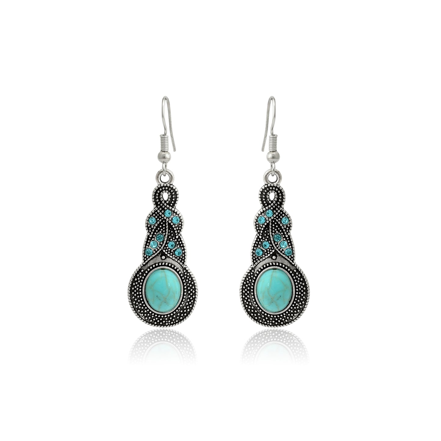 Boho Hippie Turquoise Stone Drop Earrings, Antique Oxidized Gemstone Earrings, Tribal Earrings, Indian Ethnic Earrings, Gift for Her