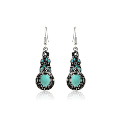 Boho Hippie Turquoise Stone Drop Earrings, Antique Oxidized Gemstone Earrings, Tribal Earrings, Indian Ethnic Earrings, Gift for Her