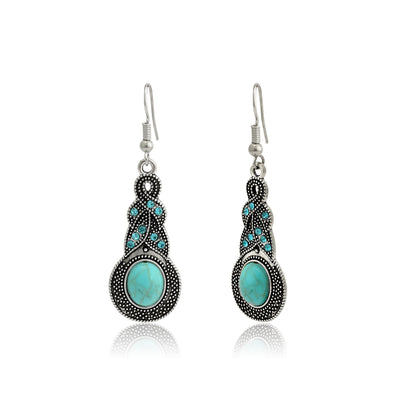 Boho Hippie Turquoise Stone Drop Earrings, Antique Oxidized Gemstone Earrings, Tribal Earrings, Indian Ethnic Earrings, Gift for Her