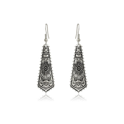 Tibetan Ear Dangler | Carved Earrings | Ethnic Dangle Earrings | Tribal Engraved Long Dangle Earrings | Vintage Boho Statement Earrings