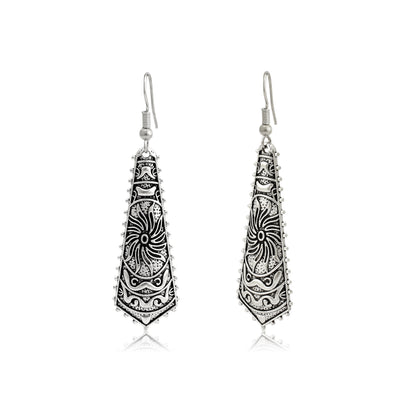 Tibetan Ear Dangler | Carved Earrings | Ethnic Dangle Earrings | Tribal Engraved Long Dangle Earrings | Vintage Boho Statement Earrings