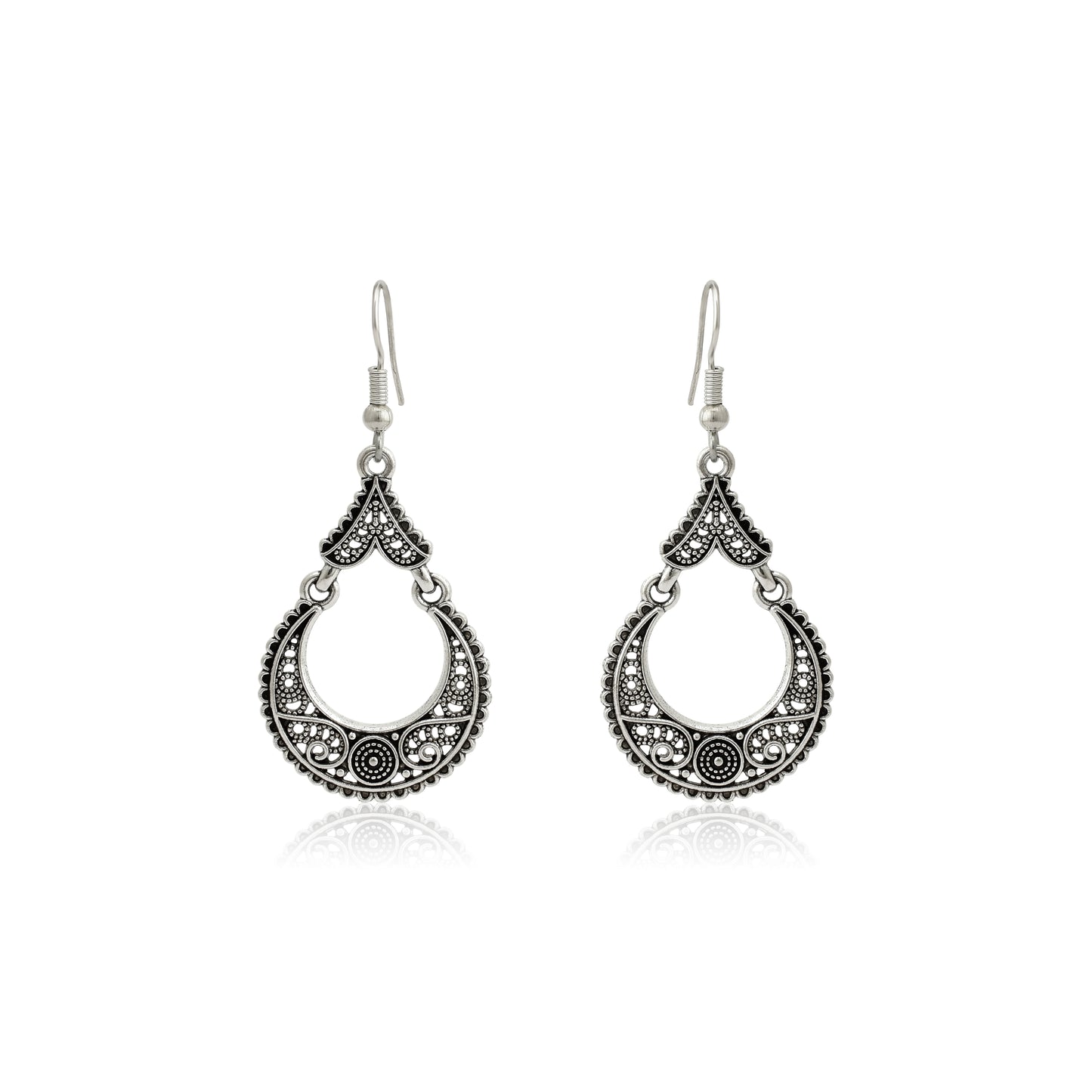 Tribal Crescent Dangle Earrings • Boho Ethnic Drop Earrings • Vintage Oxidized Look Jewelry • Statement Earrings for Everyday & Festivals