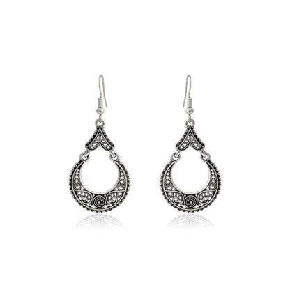Tribal Crescent Dangle Earrings • Boho Ethnic Drop Earrings • Vintage Oxidized Look Jewelry • Statement Earrings for Everyday & Festivals