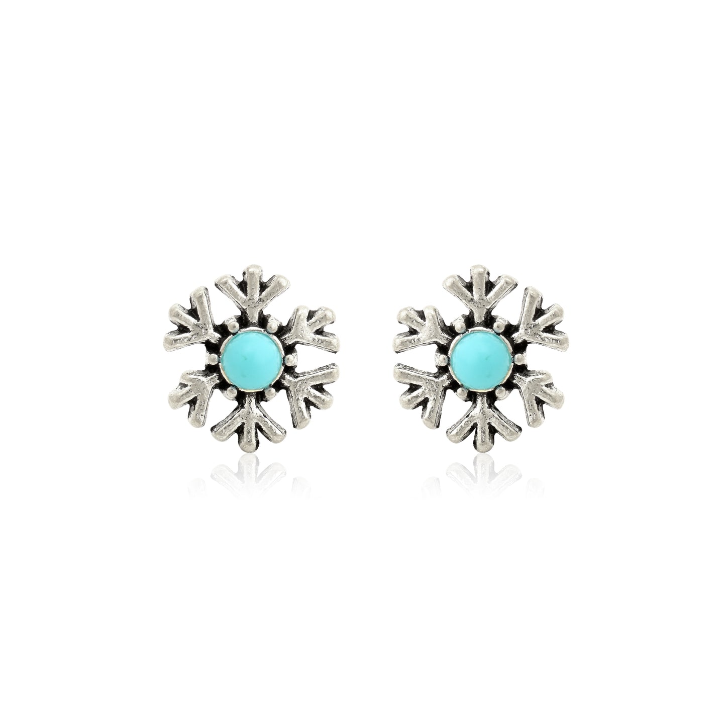 Vintage Navajo Turquoise Sunflower Earrings, Handmade Snowflake Stud Earrings, Floral Boho Studs, Everyday Bohemian Jewelry, Gift for Her