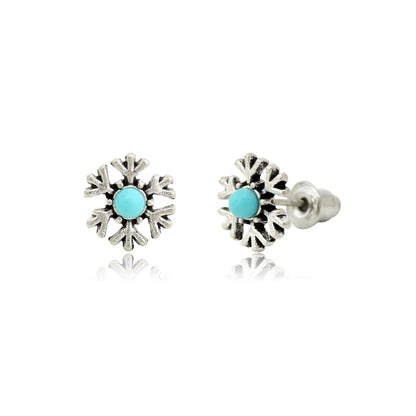 Vintage Navajo Turquoise Sunflower Earrings, Handmade Snowflake Stud Earrings, Floral Boho Studs, Everyday Bohemian Jewelry, Gift for Her