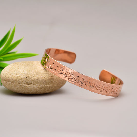 Adjustable Copper Anatolim Kilim Bracelet, Tribal Print Engraved Copper Bracelet, Western Style Jewelry, Copper Cuff Bangle, Ideal for Gift