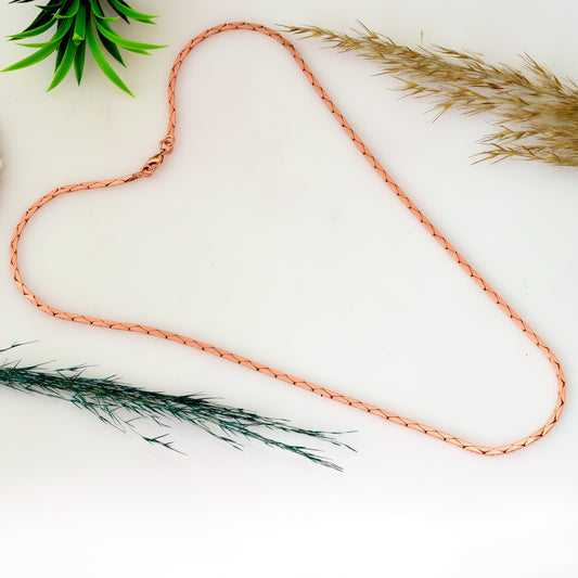 100% Solid Copper Flat Braided Chain Necklace for Men & Women - 2.5mm Thick Pure Copper Chain - Oxidized Finis - Unisex Chain Necklace