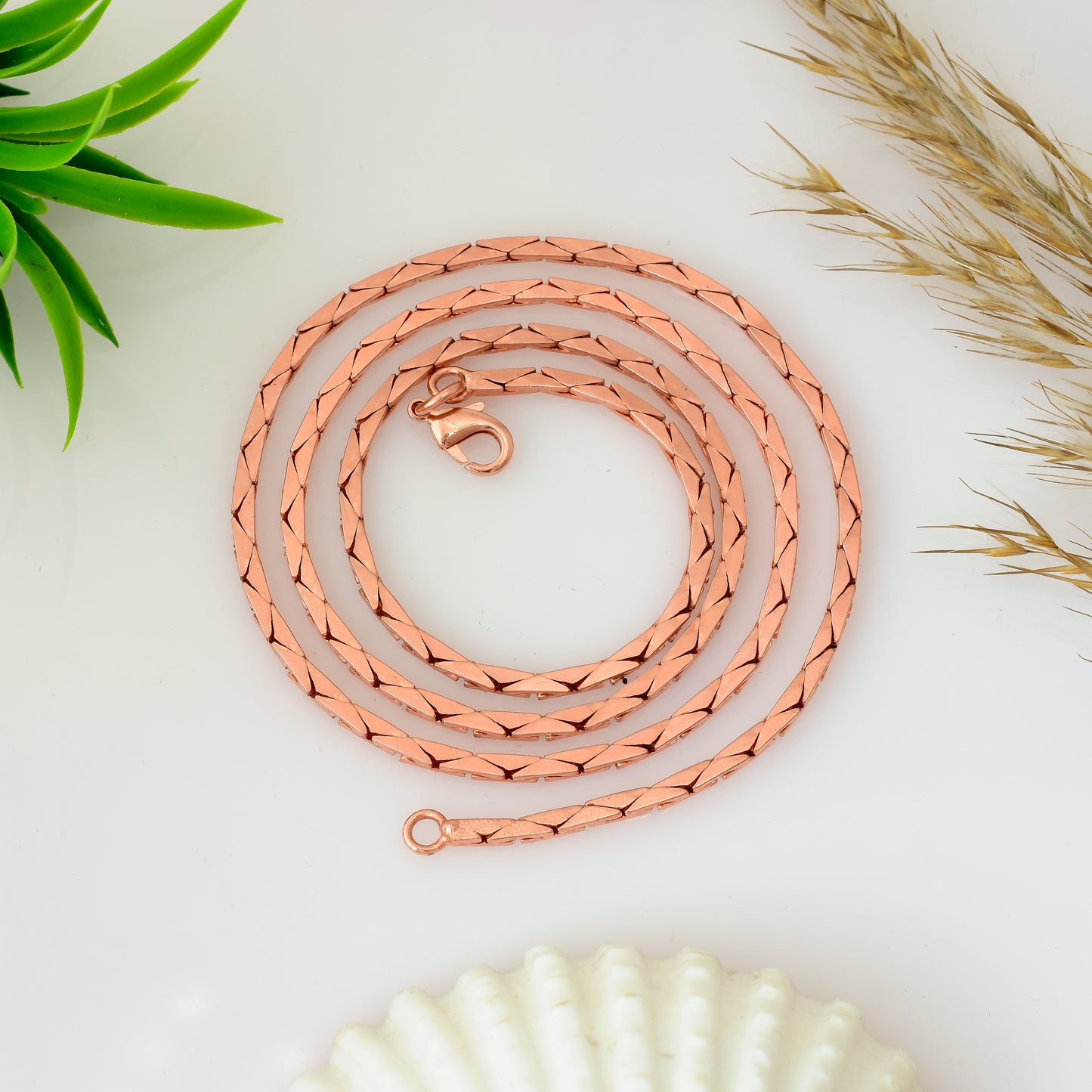 100% Solid Copper Flat Braided Chain Necklace for Men & Women - 2.5mm Thick Pure Copper Chain - Oxidized Finis - Unisex Chain Necklace
