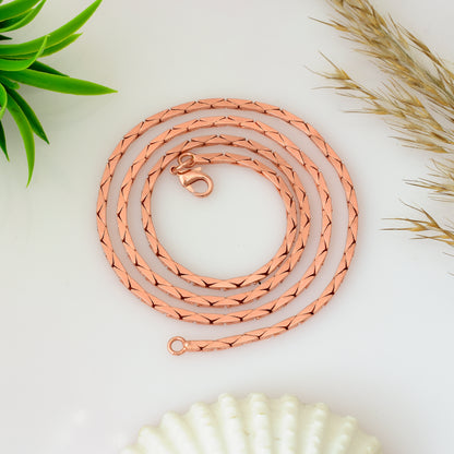 100% Solid Copper Flat Braided Chain Necklace for Men & Women - 2.5mm Thick Pure Copper Chain - Oxidized Finis - Unisex Chain Necklace