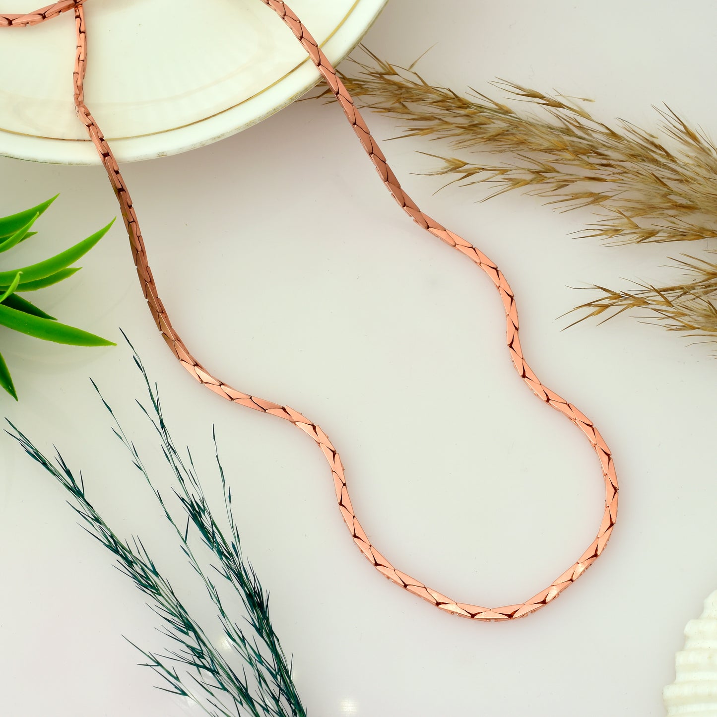 100% Solid Copper Flat Braided Chain Necklace for Men & Women - 2.5mm Thick Pure Copper Chain - Oxidized Finis - Unisex Chain Necklace