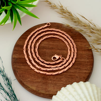 100% Solid Copper Flat Braided Chain Necklace for Men & Women - 2.5mm Thick Pure Copper Chain - Oxidized Finis - Unisex Chain Necklace