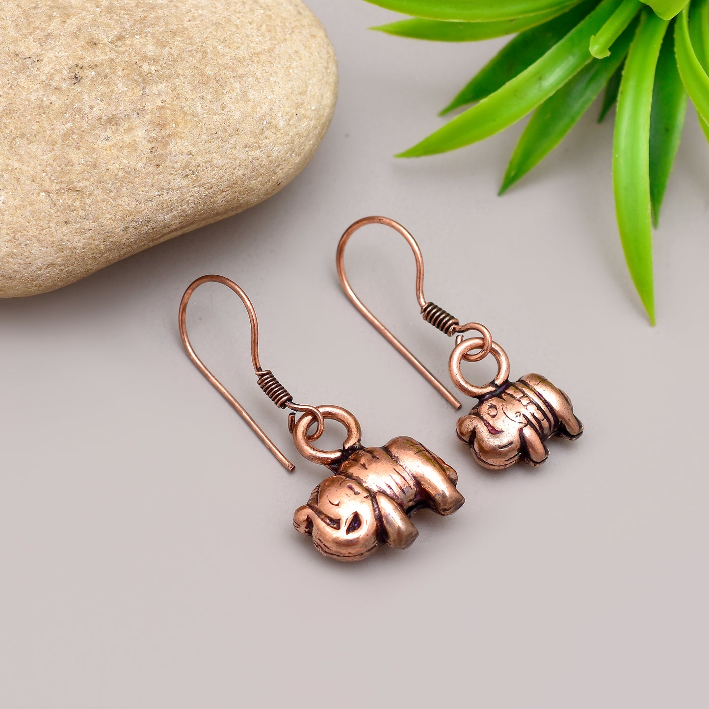 Retro Elephant Earrings, Handcrafted Vintage Copper Elephant Drop Earrings, Wedding Jewelry, Elephant Jewelry, Ear Wire Earrings for Her