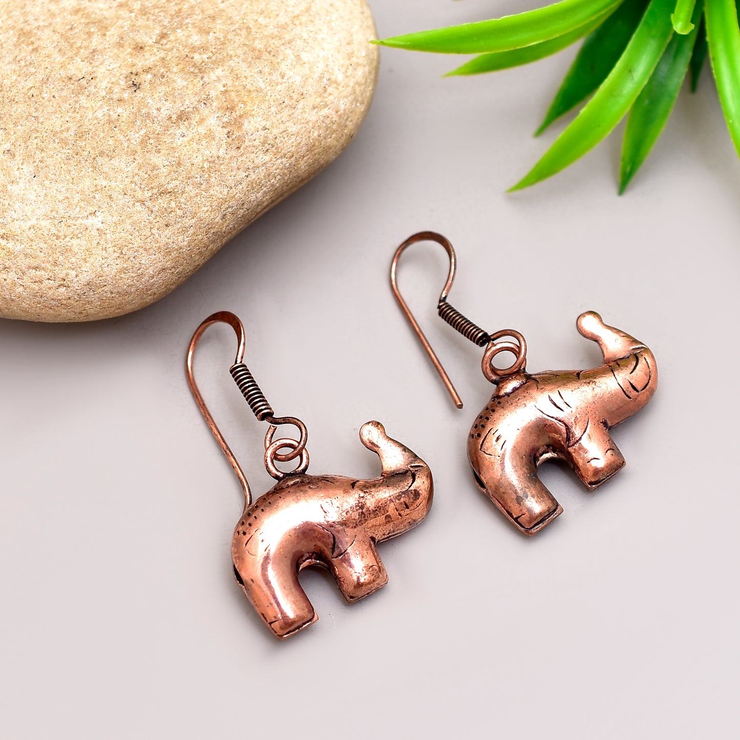 Copper Elephant Dangle Earrings, Boho Earthy Charm, Handcrafted Fish Hook Jewelry