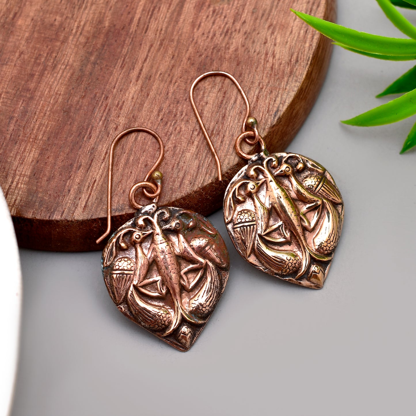 Copper Bird Earrings | Vintage Boho Dangle Earrings | Nature Inspired Drop Earrings | Rustic Handmade Style Jewelry | Gift for Her