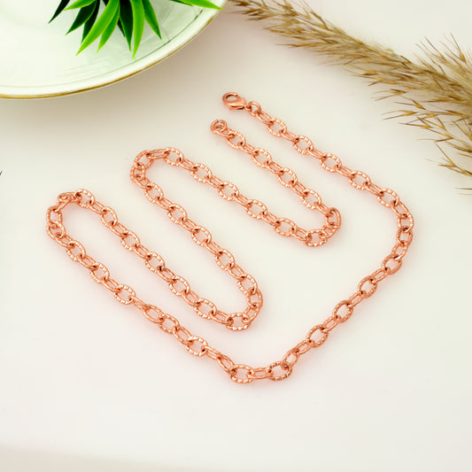 100% Oxidized Copper Link Chain Necklace - Hammerd Oval Chain Jewelry, Solid Pure Copper Chain for Men & Women - 3mm Viking Copper Chain