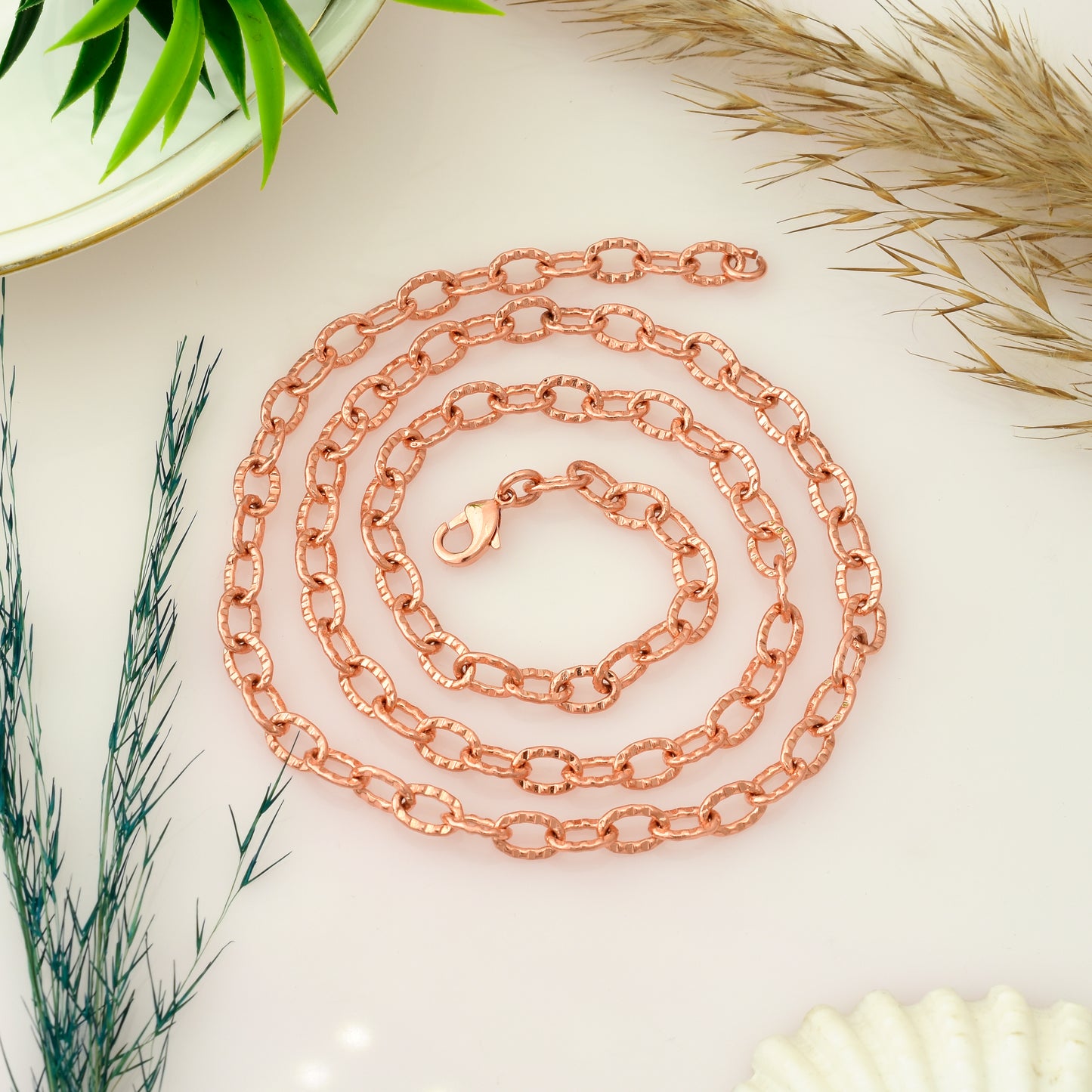 100% Oxidized Copper Link Chain Necklace - Hammerd Oval Chain Jewelry, Solid Pure Copper Chain for Men & Women - 3mm Viking Copper Chain