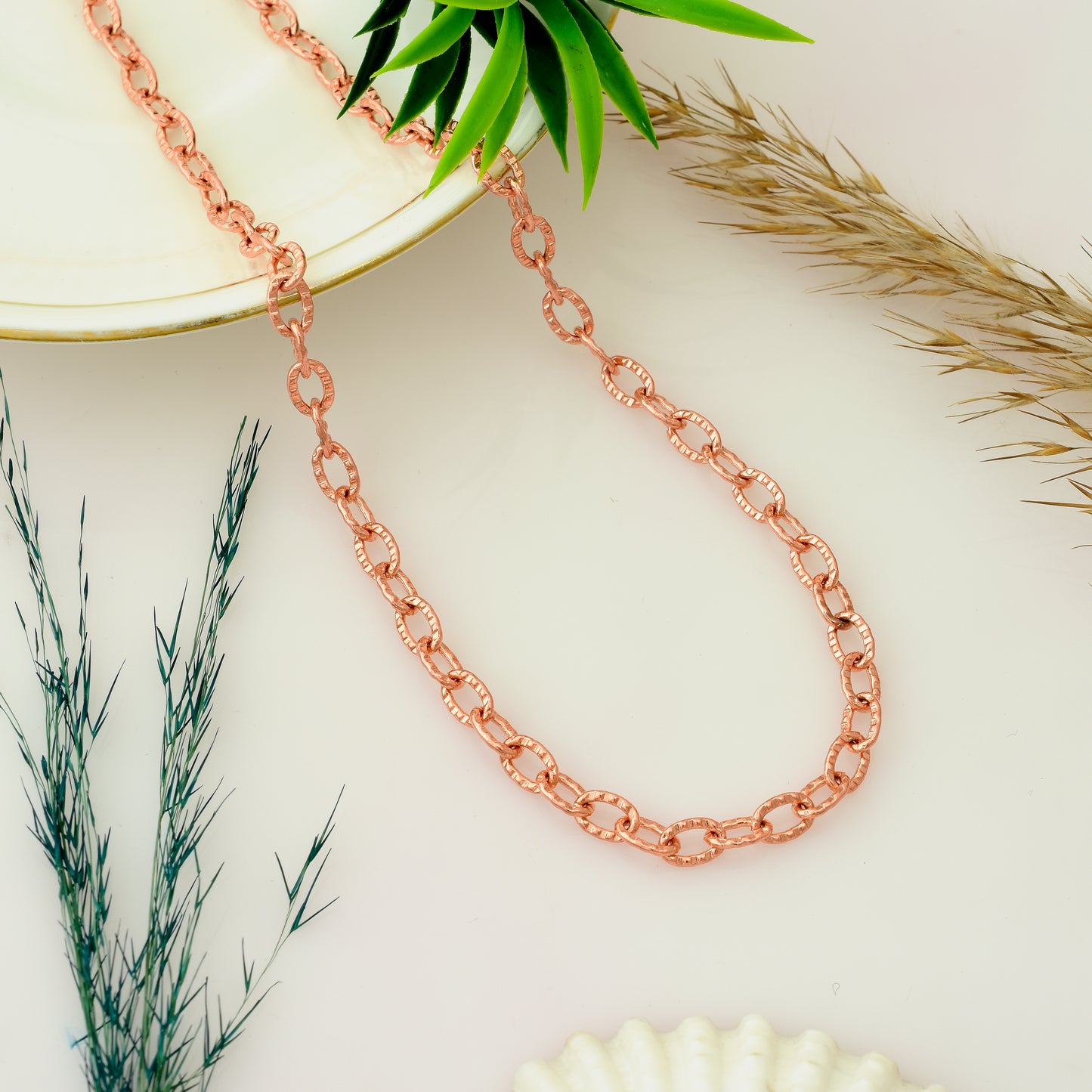 100% Oxidized Copper Link Chain Necklace - Hammerd Oval Chain Jewelry, Solid Pure Copper Chain for Men & Women - 3mm Viking Copper Chain
