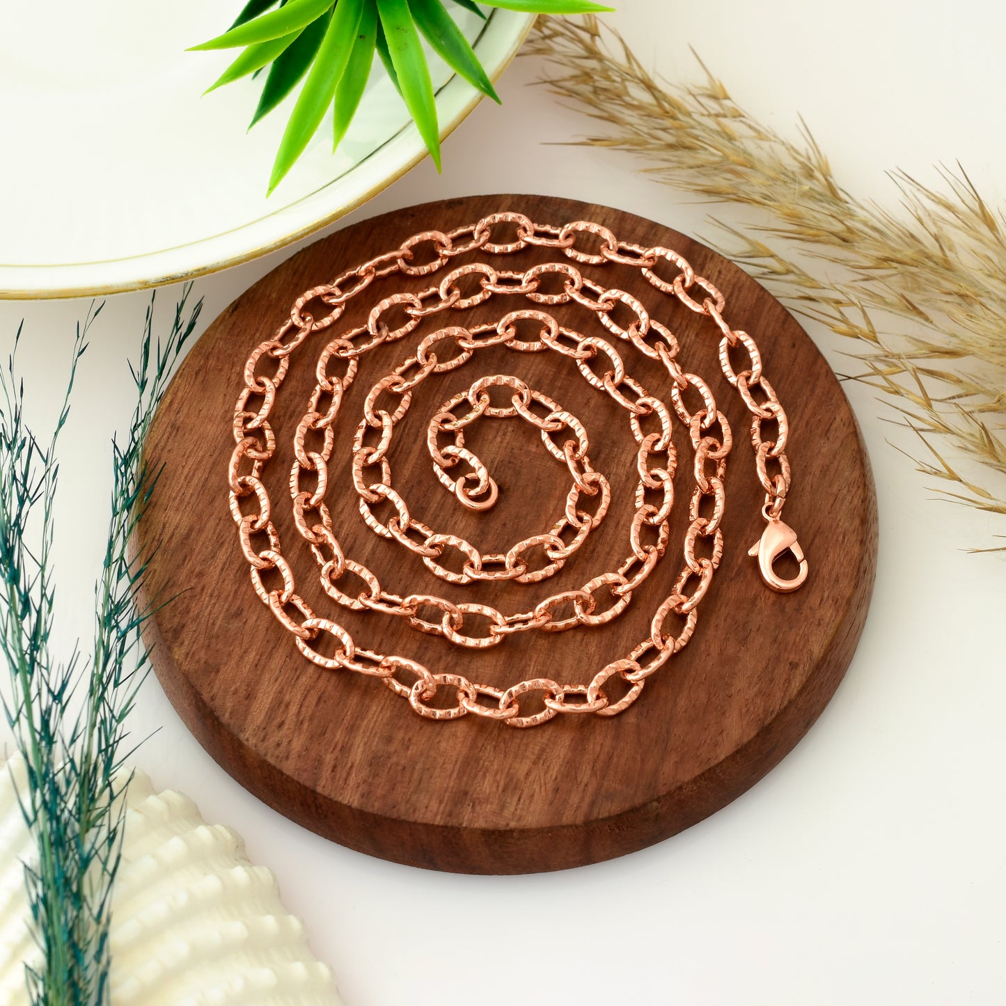100% Oxidized Copper Link Chain Necklace - Hammerd Oval Chain Jewelry, Solid Pure Copper Chain for Men & Women - 3mm Viking Copper Chain