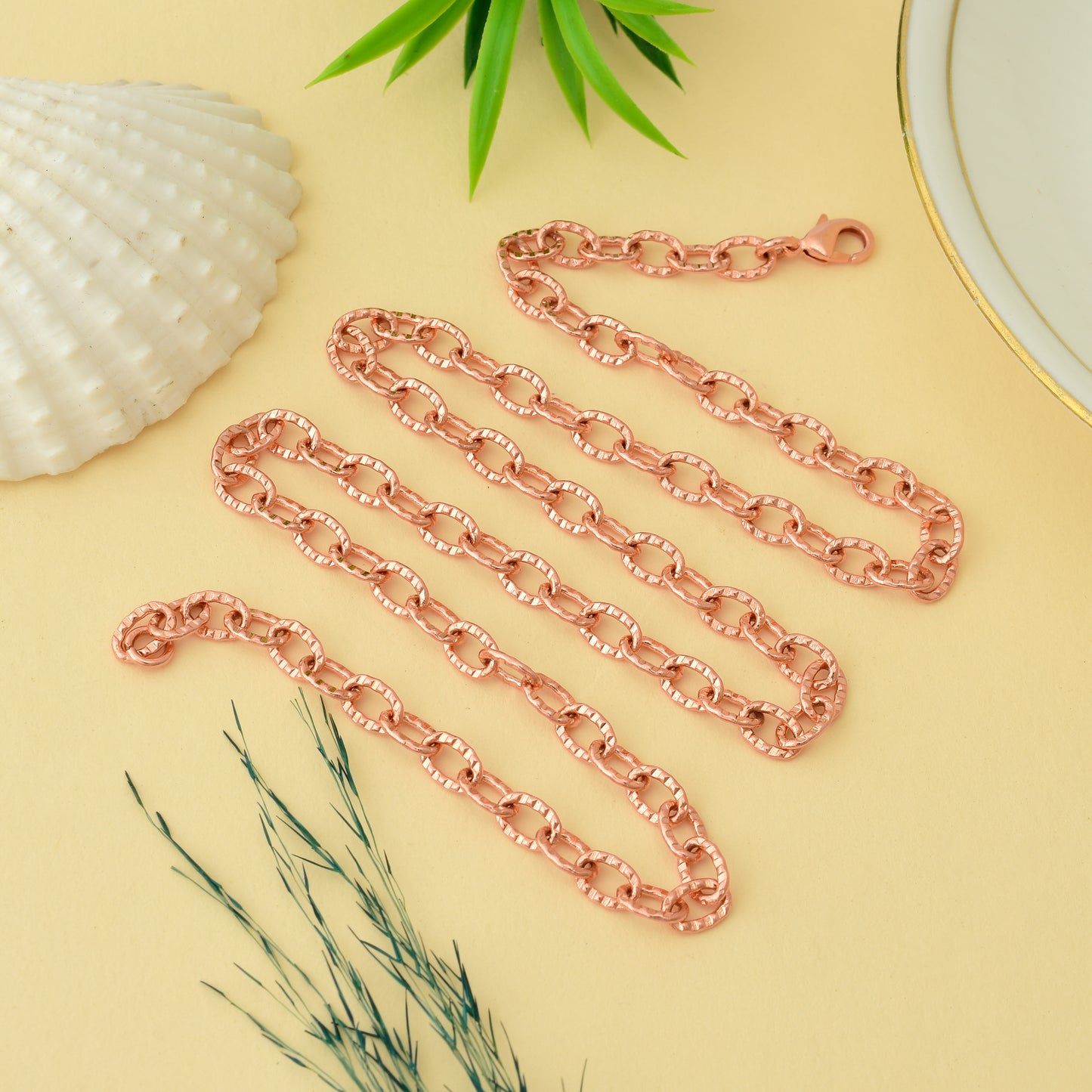100% Oxidized Copper Link Chain Necklace - Hammerd Oval Chain Jewelry, Solid Pure Copper Chain for Men & Women - 3mm Viking Copper Chain