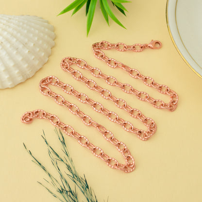 100% Oxidized Copper Link Chain Necklace - Hammerd Oval Chain Jewelry, Solid Pure Copper Chain for Men & Women - 3mm Viking Copper Chain