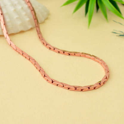 100% Solid Copper Flat Braided Chain Necklace for Men & Women - 2.5mm Thick Pure Copper Chain - Oxidized Finis - Unisex Chain Necklace
